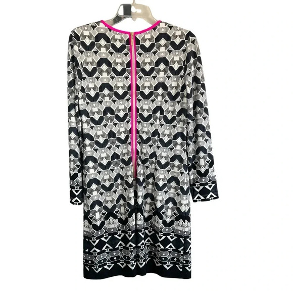 ELIZA J Long Sleeve Polyester Spandex Lined Dress Geometric Hot Pink Zip Size 6 - Picture 1 of 12